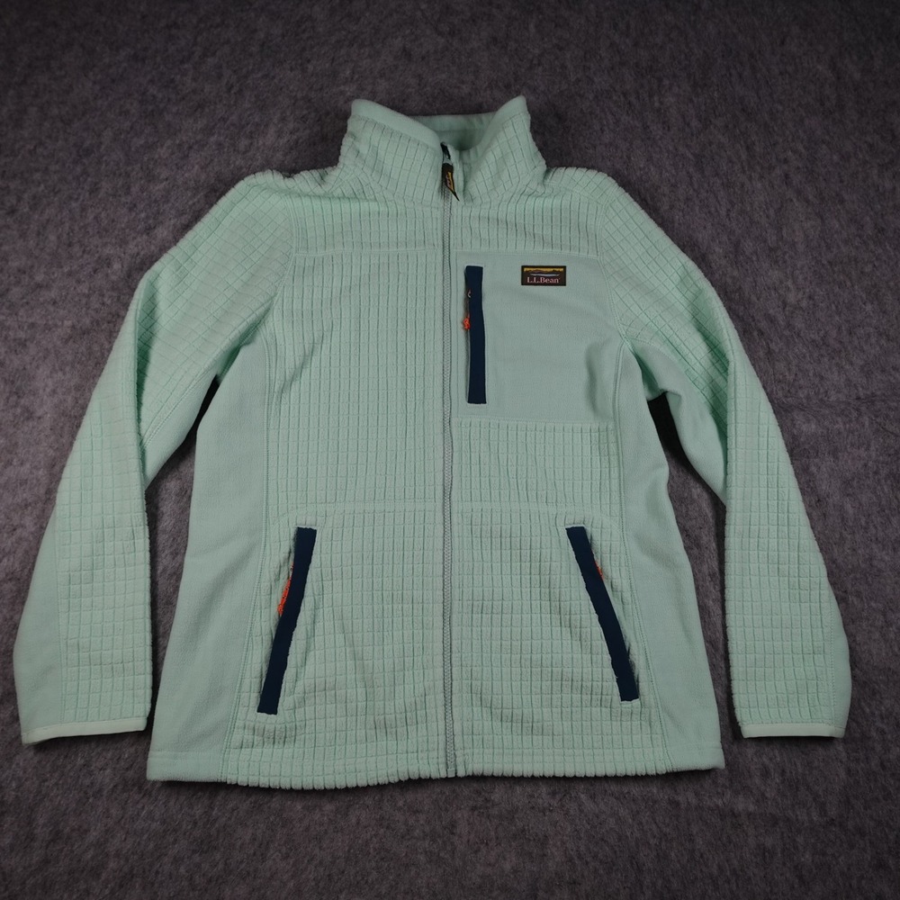 LL Bean Jacket Women Large Green Mountain Classic Windproof Fleece Full Zip